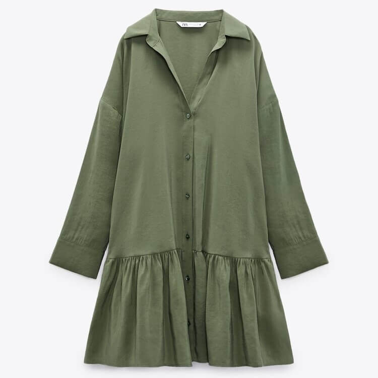 

Платье Zara Mini With Ruffled Hem, темный хаки