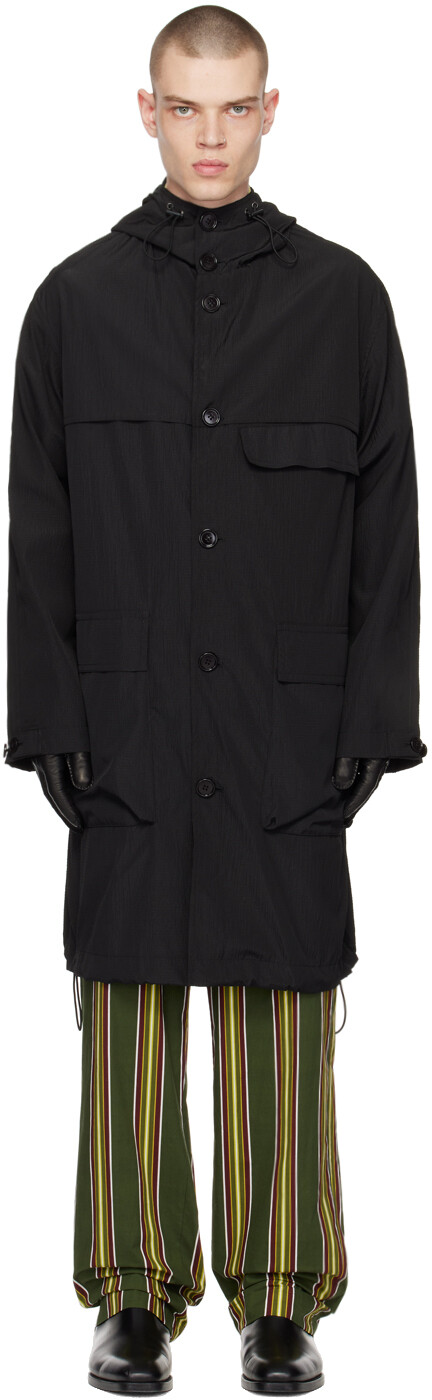 

Черное пальто с кулиской Dries Van Noten, Черный