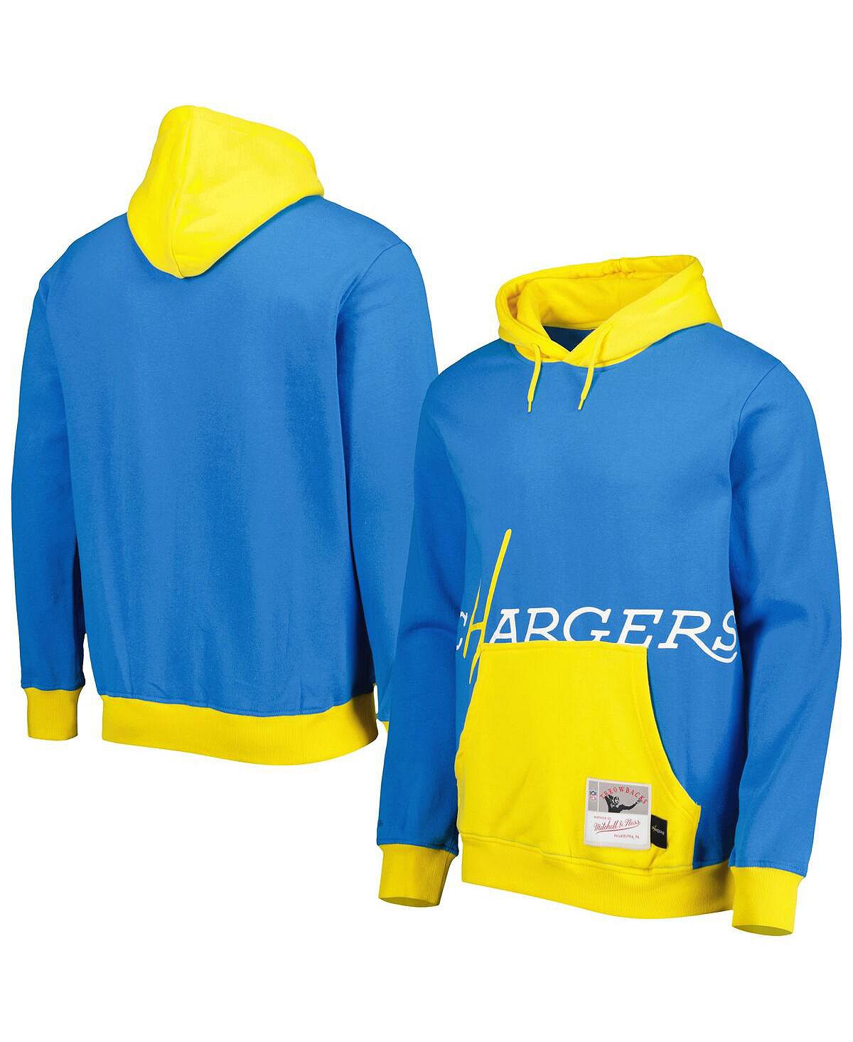 Толстовка мужская пудровая синяя los angeles chargers big face 5.0 pullover hoodie Mitchell & Ness, синий