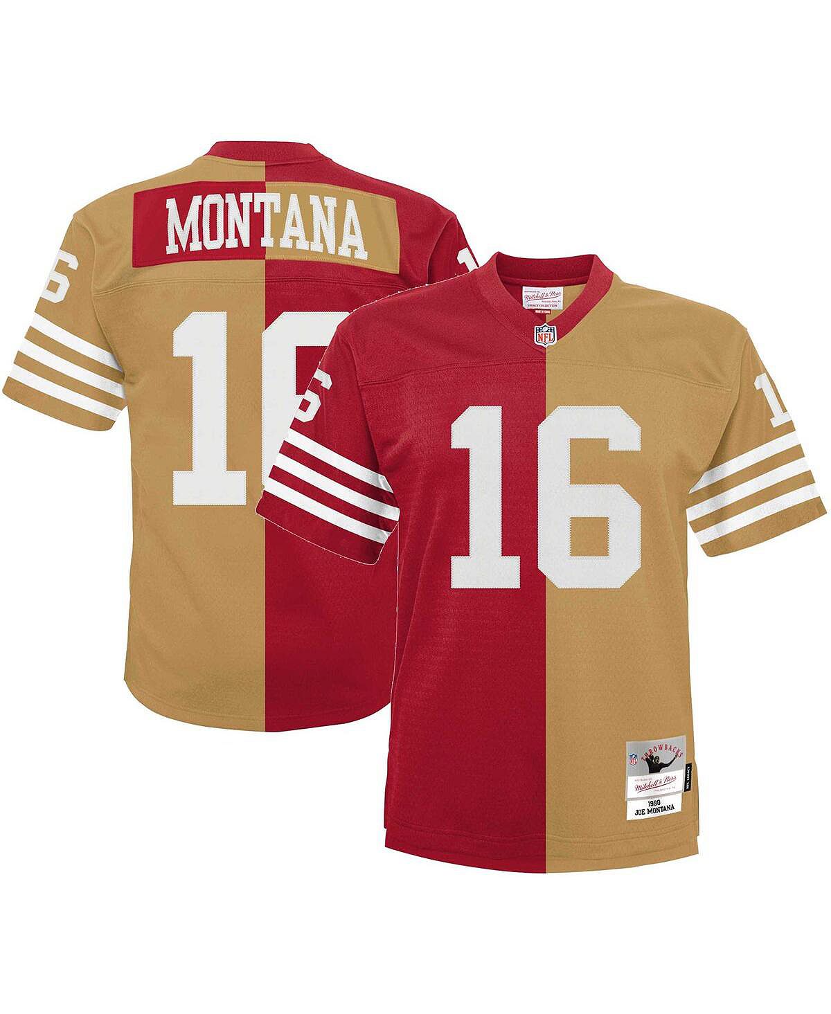 Футболка Mitchell & Ness Men's Joe Montana San Francisco 49ers, красный/желтый мужская толстовка с короткими рукавами scarlet san francisco 49ers postgame mitchell