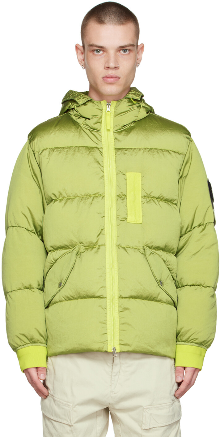 

Зеленая пуховая куртка из эконола с металлическим отливом Stone Island, Зеленый