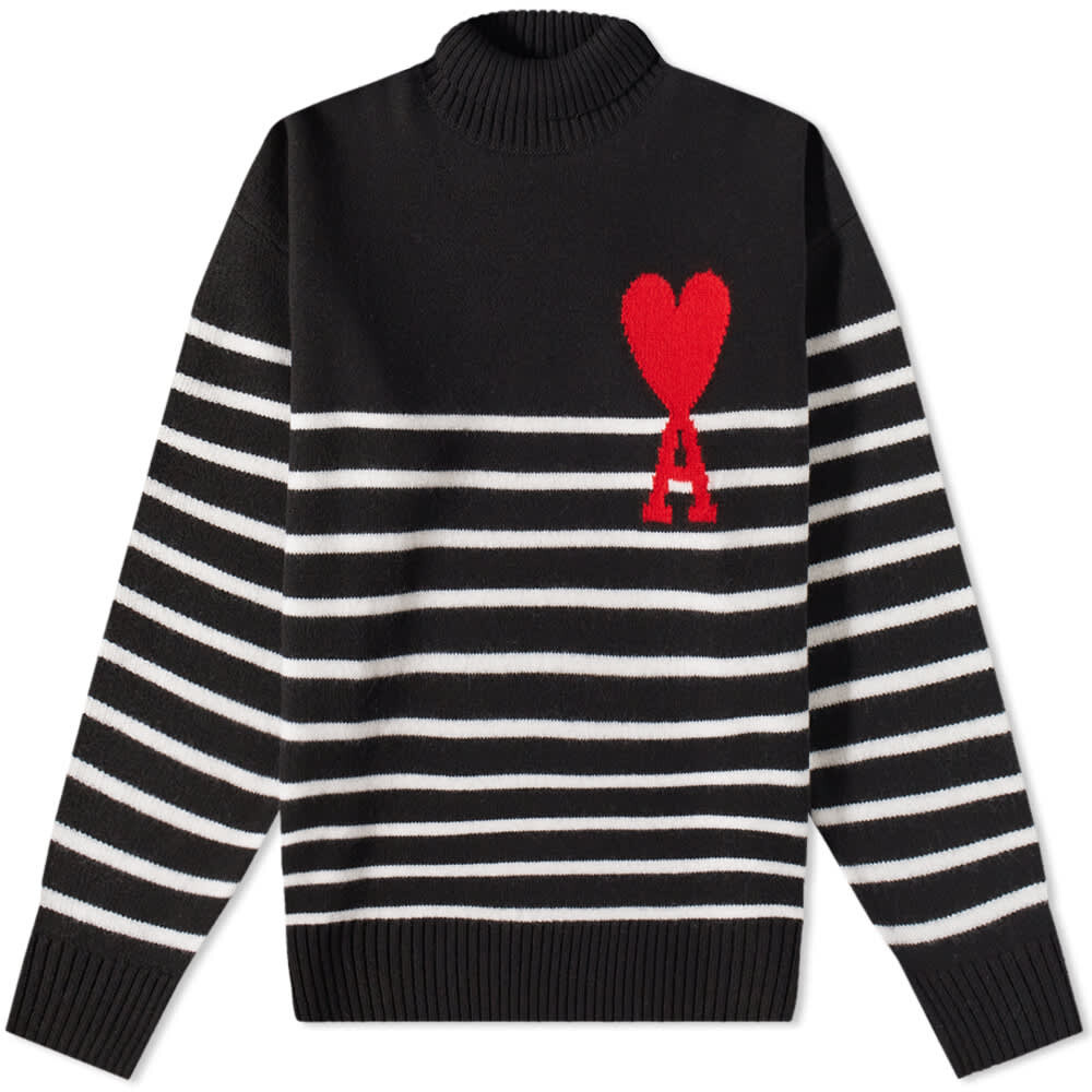 

Джемпер AMI Large A Heart Striped Roll Neck Knit, Черный