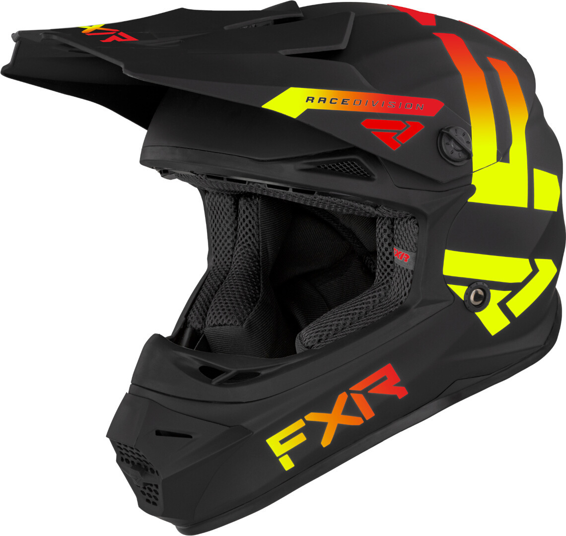 Шлем молодежный FXR Legion 2023 для мотокросса, черный/желтый/красный шлем для мотокросса blade race div fxr черный желтый красный
