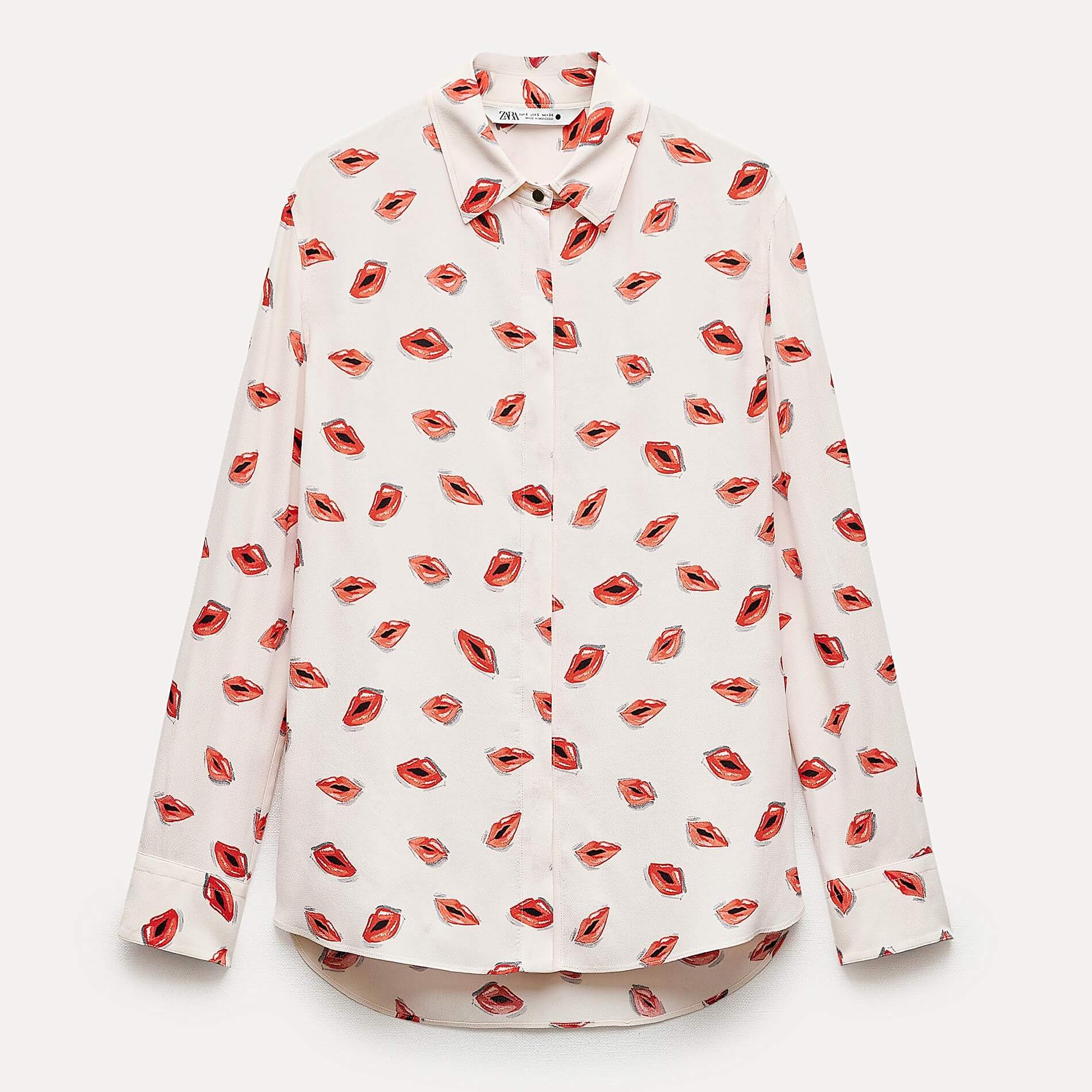 Рубашка Zara ZW Collection Printed, светло-бежевый/красный блуза zara cropped printed светло бежевый