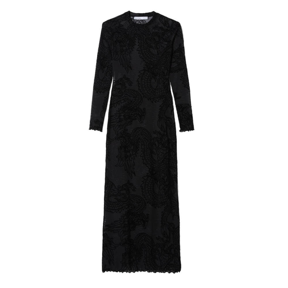 

Платье Bershka Long Tulle With Long Sleeves And Dragon Print, черный
