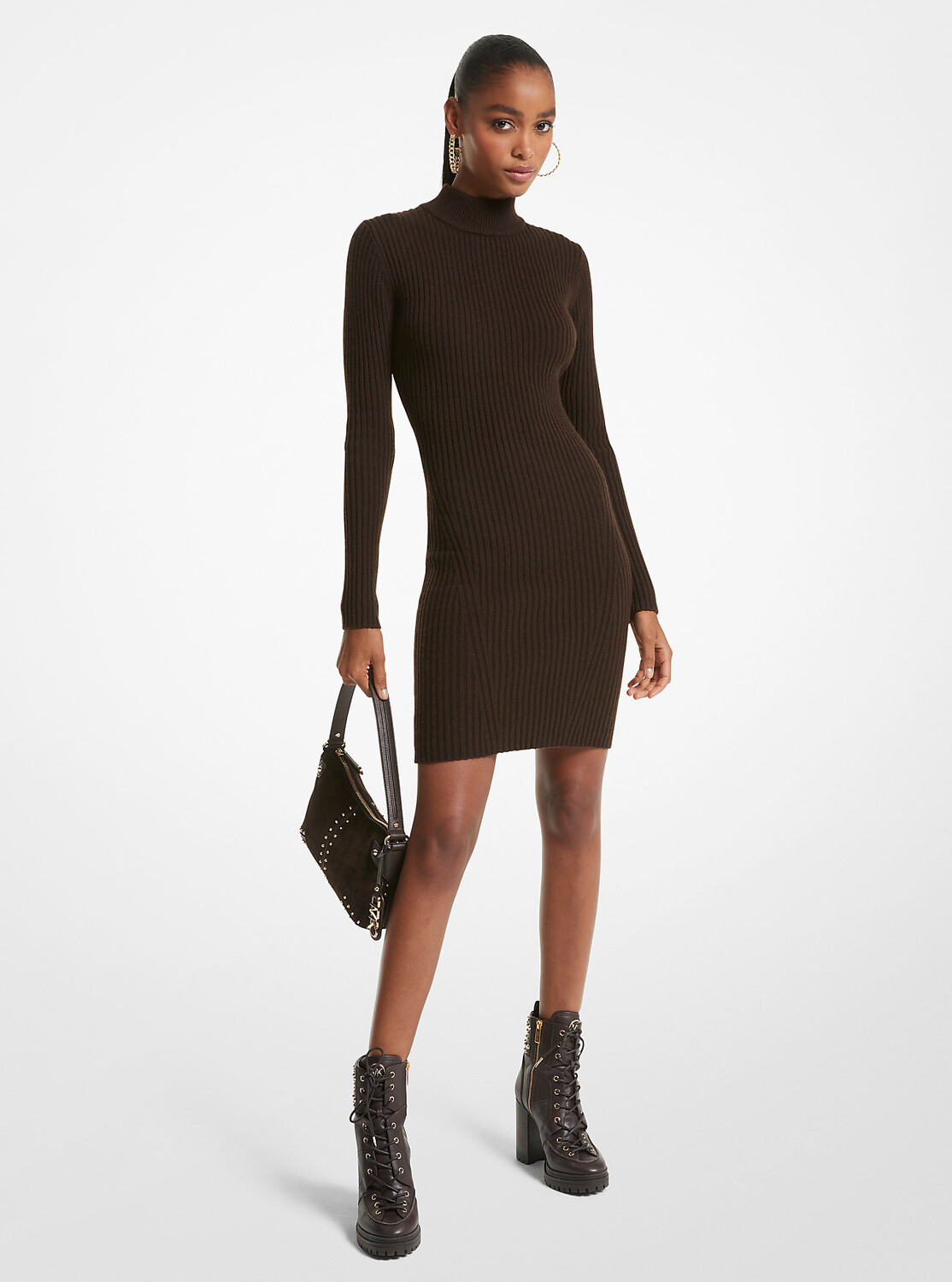 

Платье Michael Michael Kors Ribbed Merino Wool Blend, коричневый