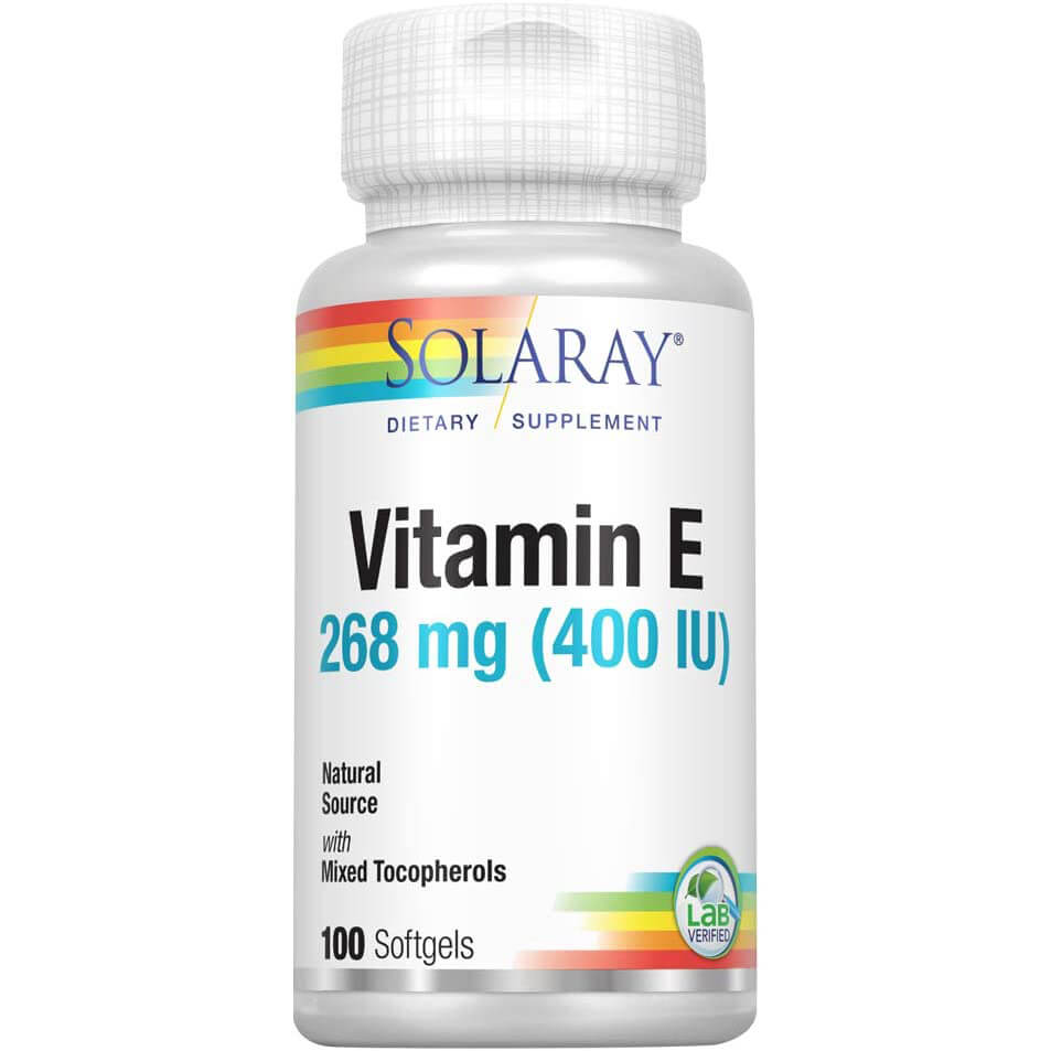 Витамин Е Solaray, 100 капсул natural factors витамин е 400 ме 240 мягких желатиновых капсул