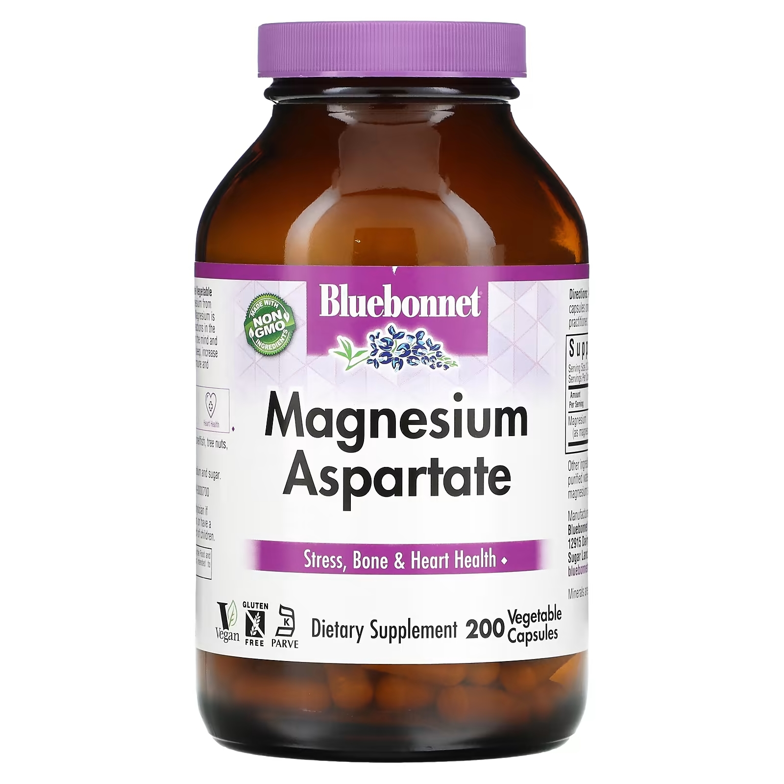 Bluebonnet Nutrition Аспартат магния 200 мг, 200 растительных капсул solaray аспартат магния 200 мг 180 растительных капсул