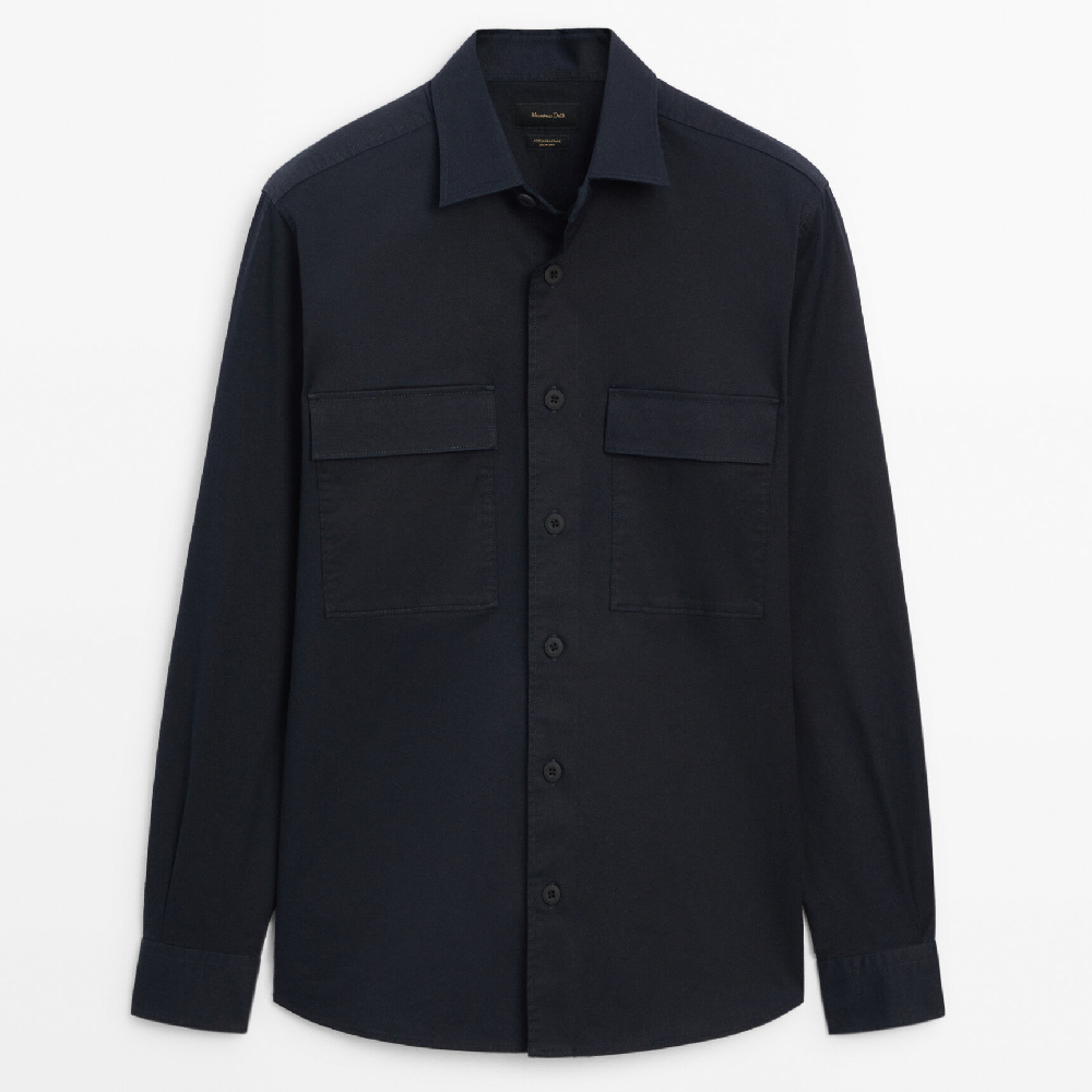 Рубашка Massimo Dutti Cotton Blend Double-pocket, темно-синий тренч massimo dutti cotton blend темно синий