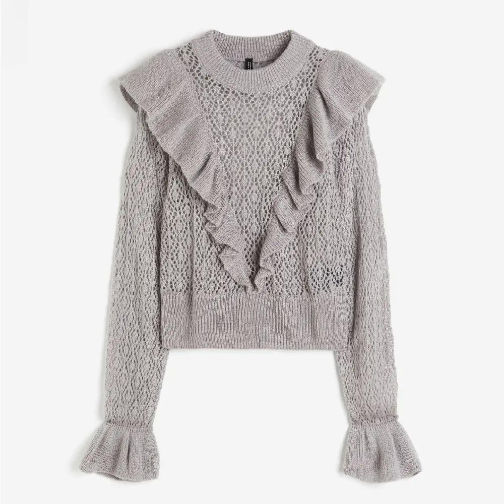 

Свитер H&M Ruffle-trimmed Pointelle-knit, серый