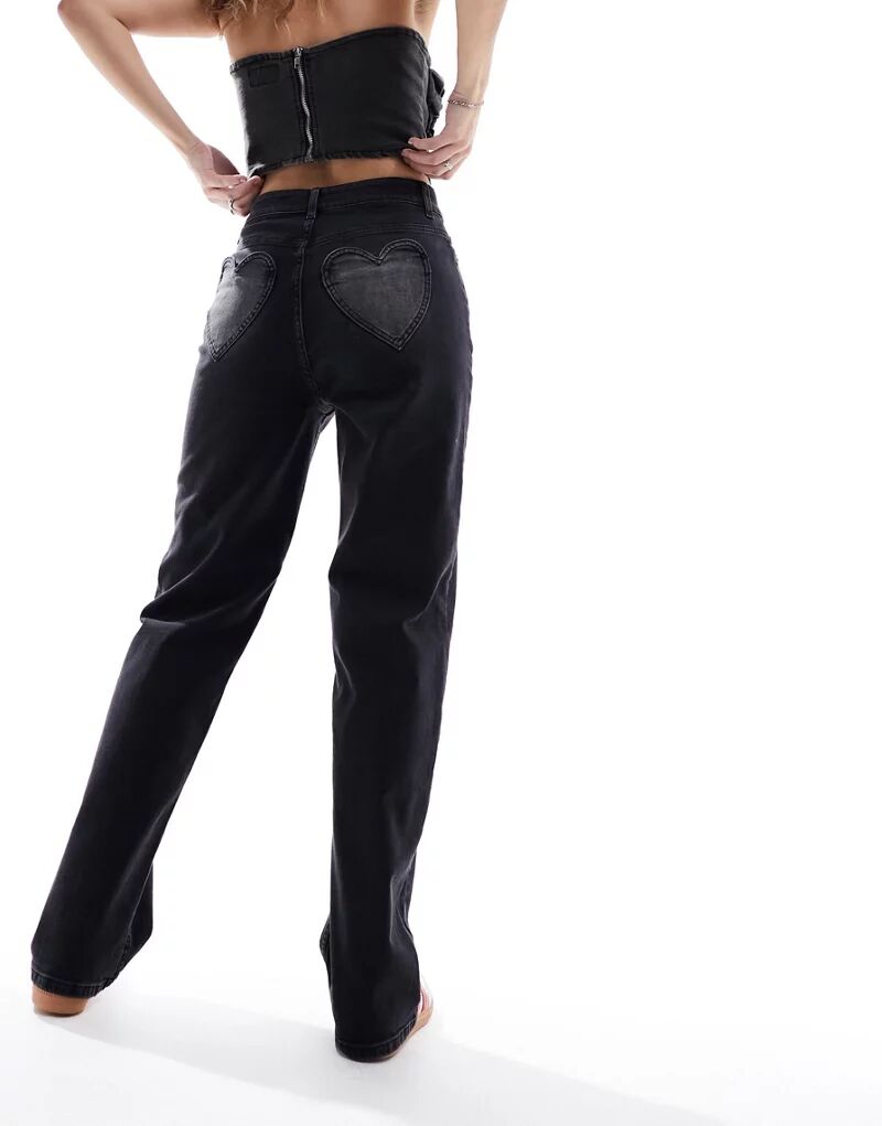 Черные джинсы прямого кроя Miss Selfridge с карманами-сердечками