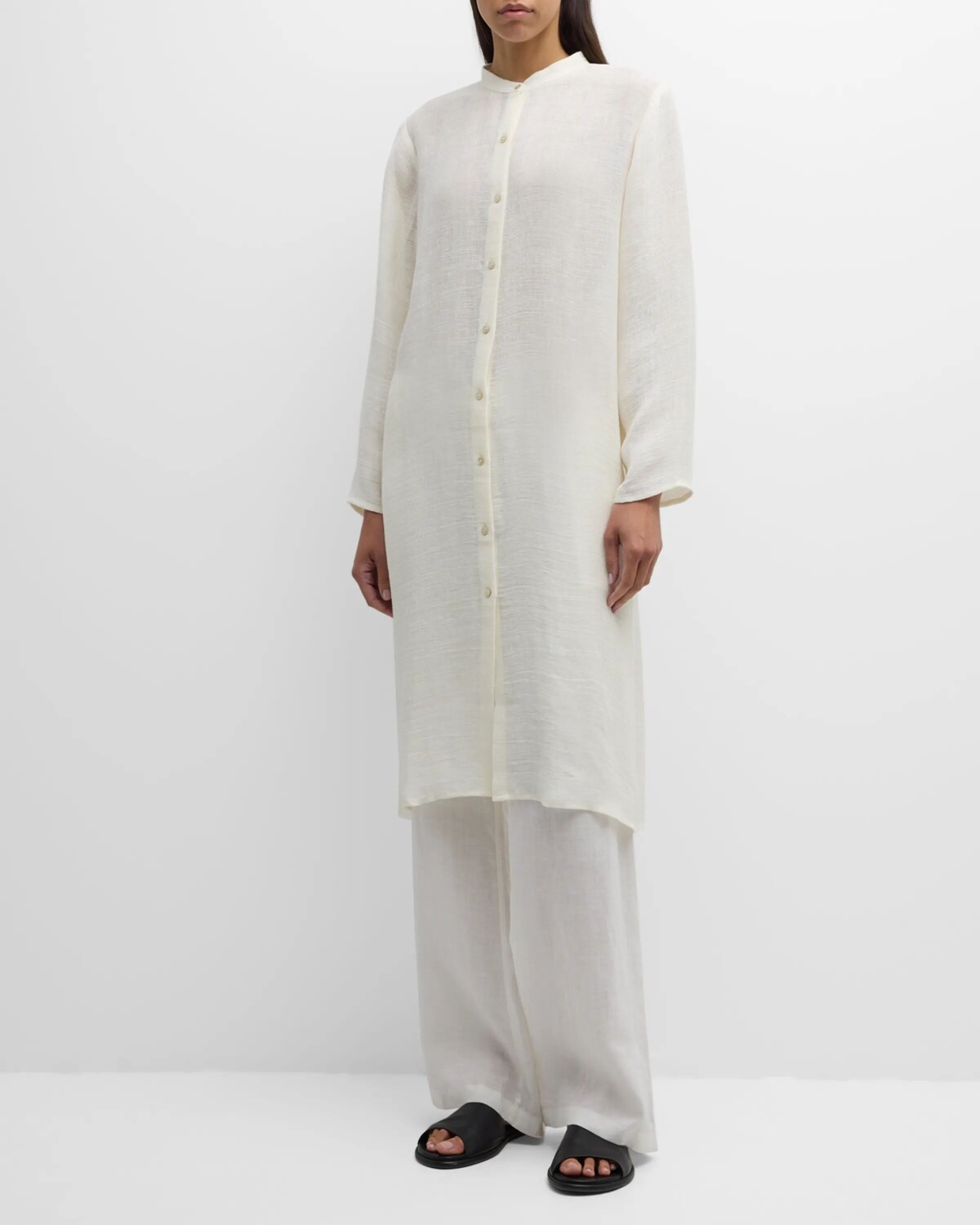 

Рубашка из органического льна и марли на пуговицах Eileen Fisher, цвет White