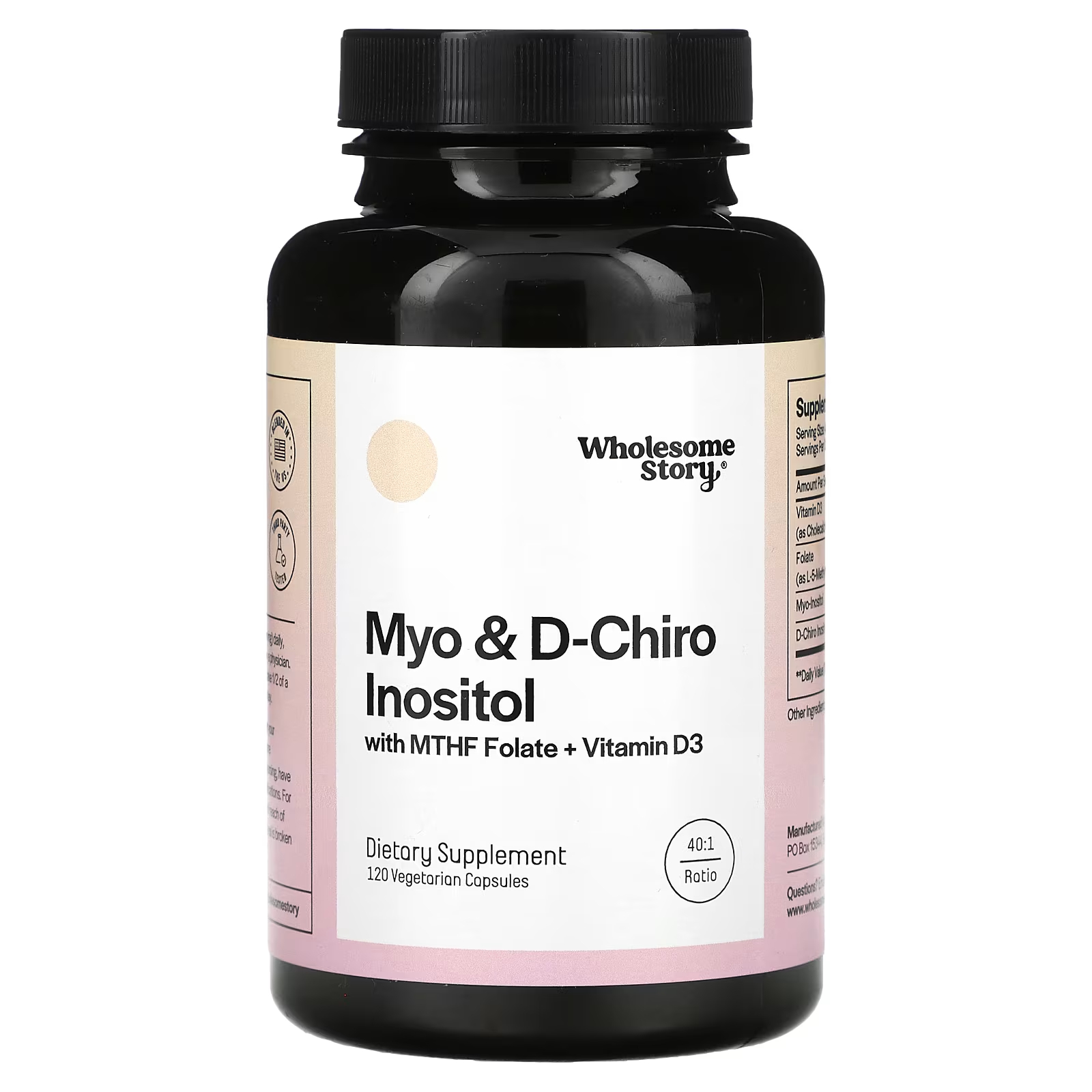 Wholesome Story Myo & D-Chiro Инозитол с MTHF, фолатом и витамином D3, 120 вегетарианских капсул