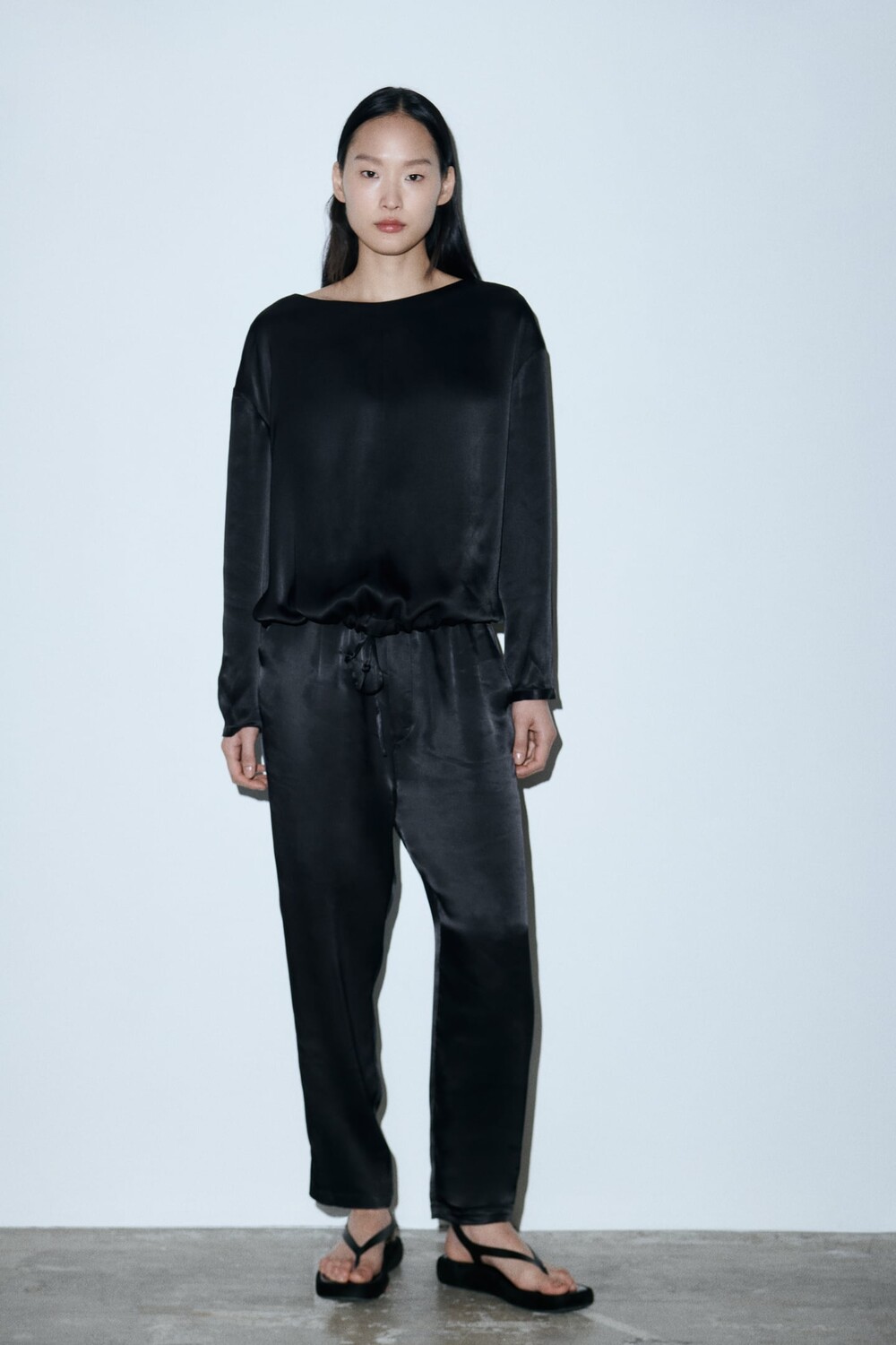 

Атласные брюки в пижамном стиле ZARA, черный