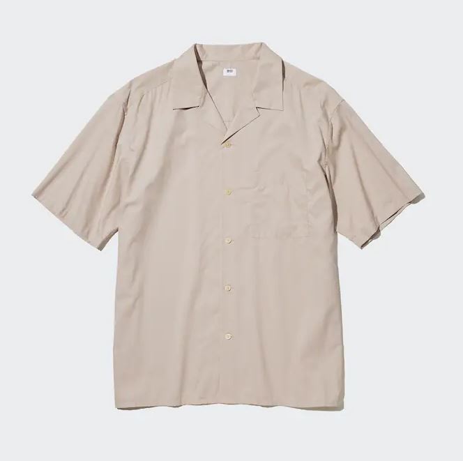 Рубашка повседневная с короткими рукавами Uniqlo Cotton Blend Casual Short Sleeved, бежевый рубашка uniqlo short sleeved бежевый