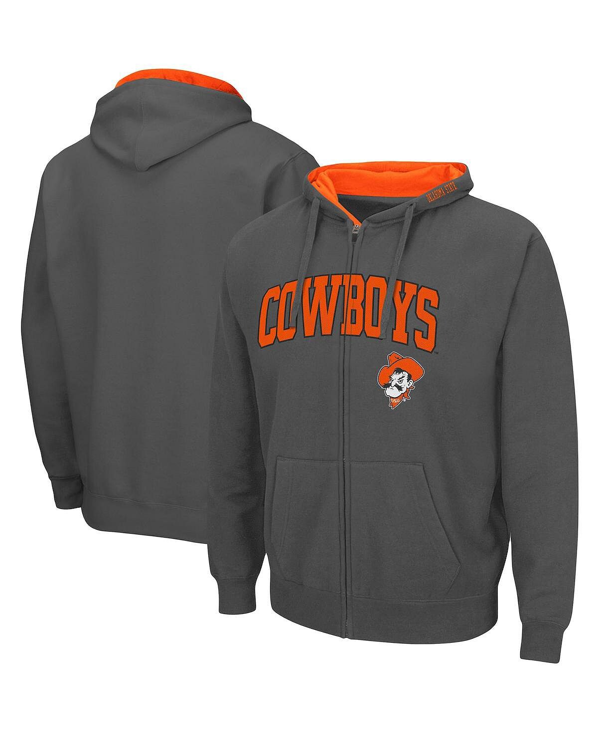 

Мужская темно-серая толстовка с капюшоном oklahoma state cowboys arch & logo 3.0 с молнией во всю длину Colosseum, мульти