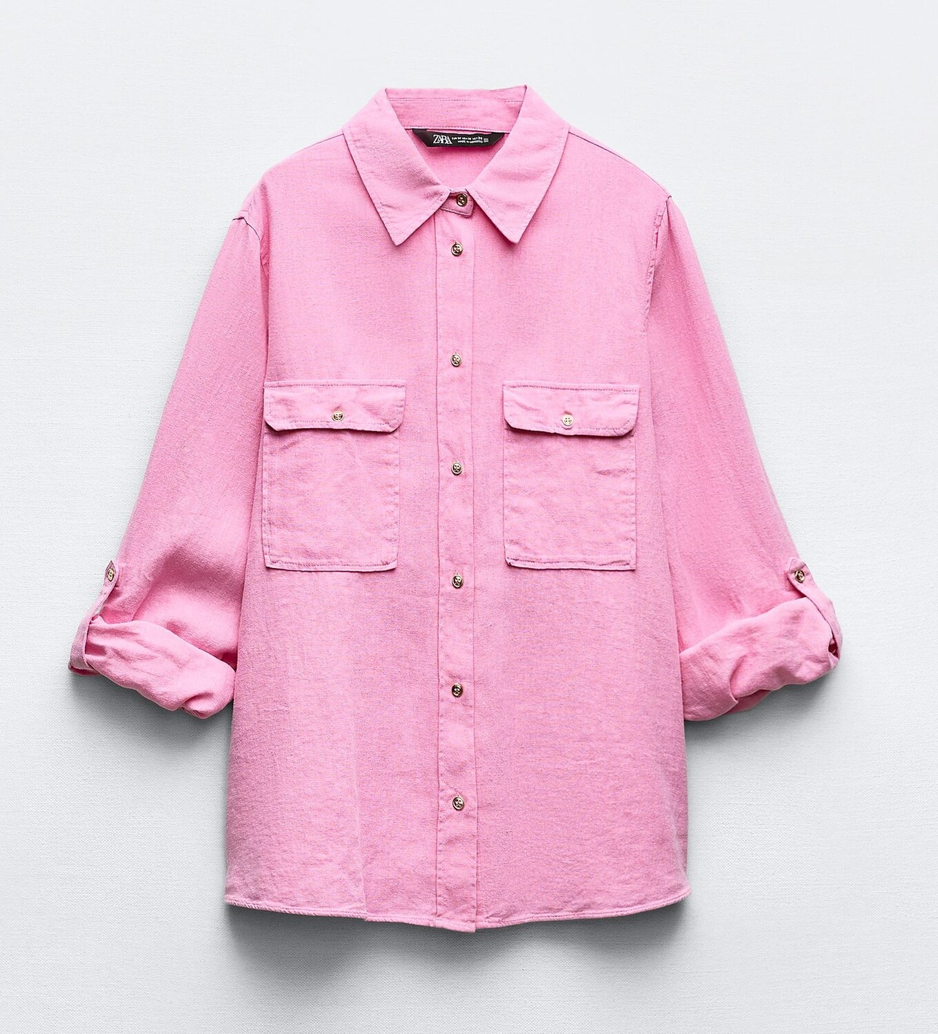

Рубашка Zara Roll-up Sleeve Linen-blend, розовый