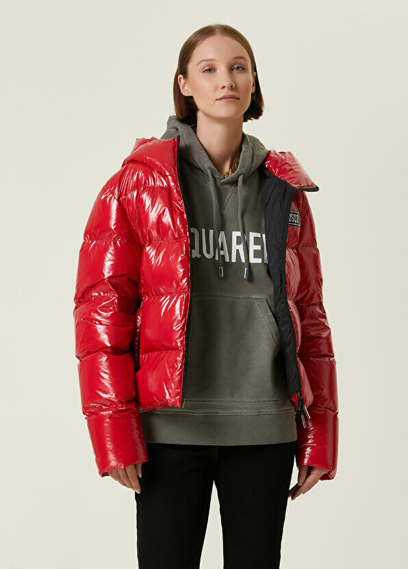 

Красное пуховое пальто с логотипом и капюшоном Dsquared2, Красный