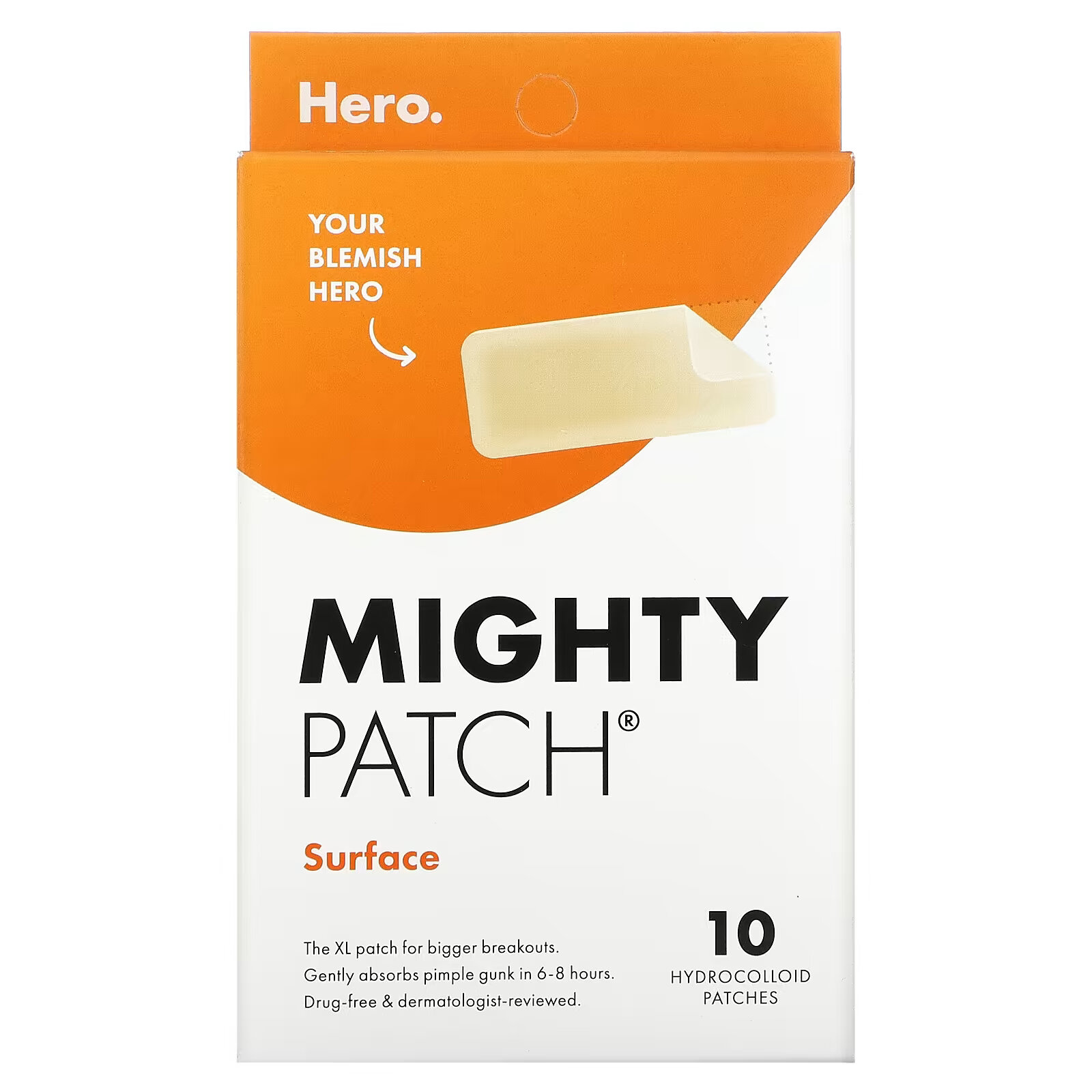 Hero Cosmetics, Mighty Patch, прямоугольные, 10 пластырей hero cosmetics mighty patch duo 6 оригинальных 6 невидимых патчей