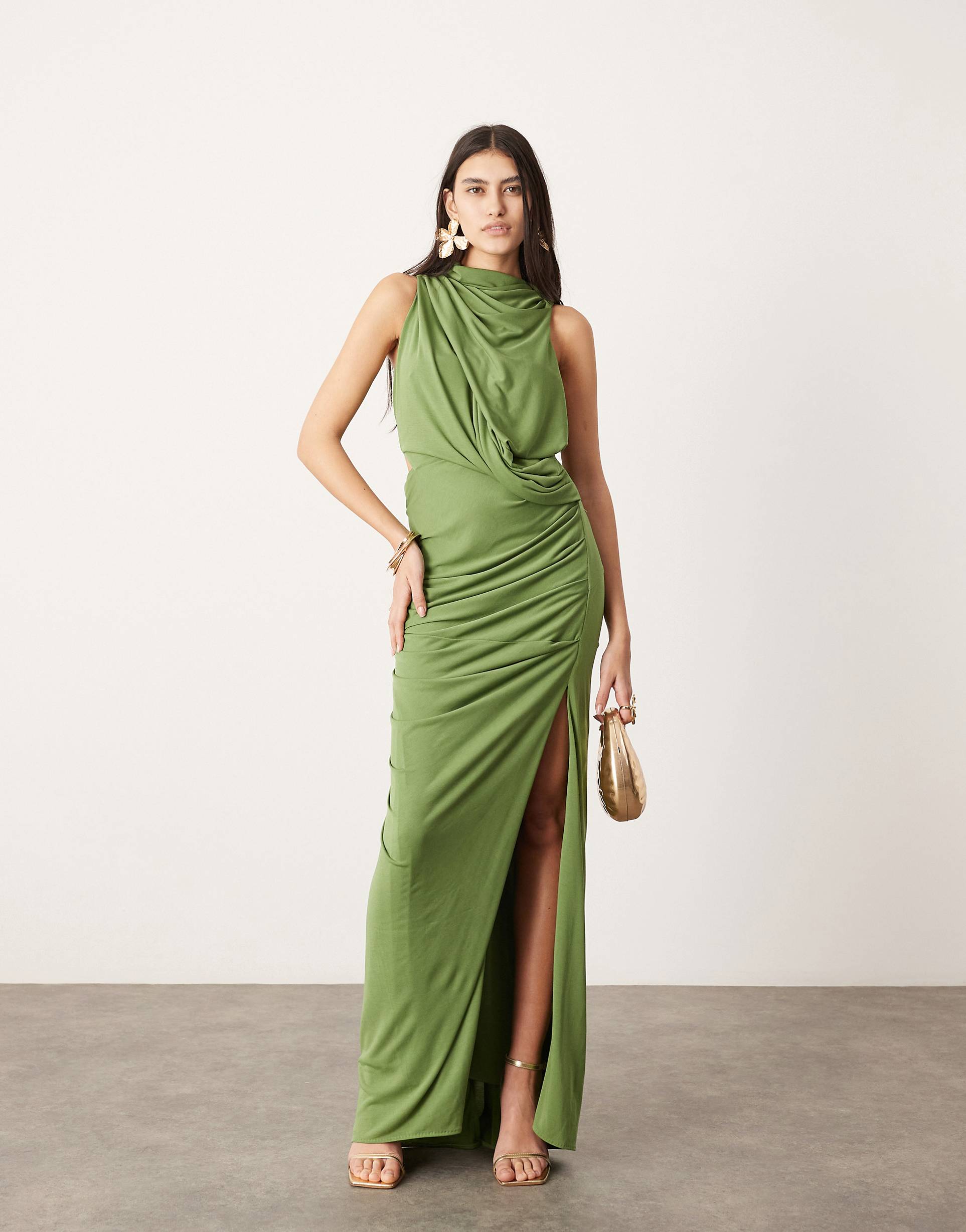 Платье Asos Edition Sleeveless Drape Detail, зеленый цена и фото