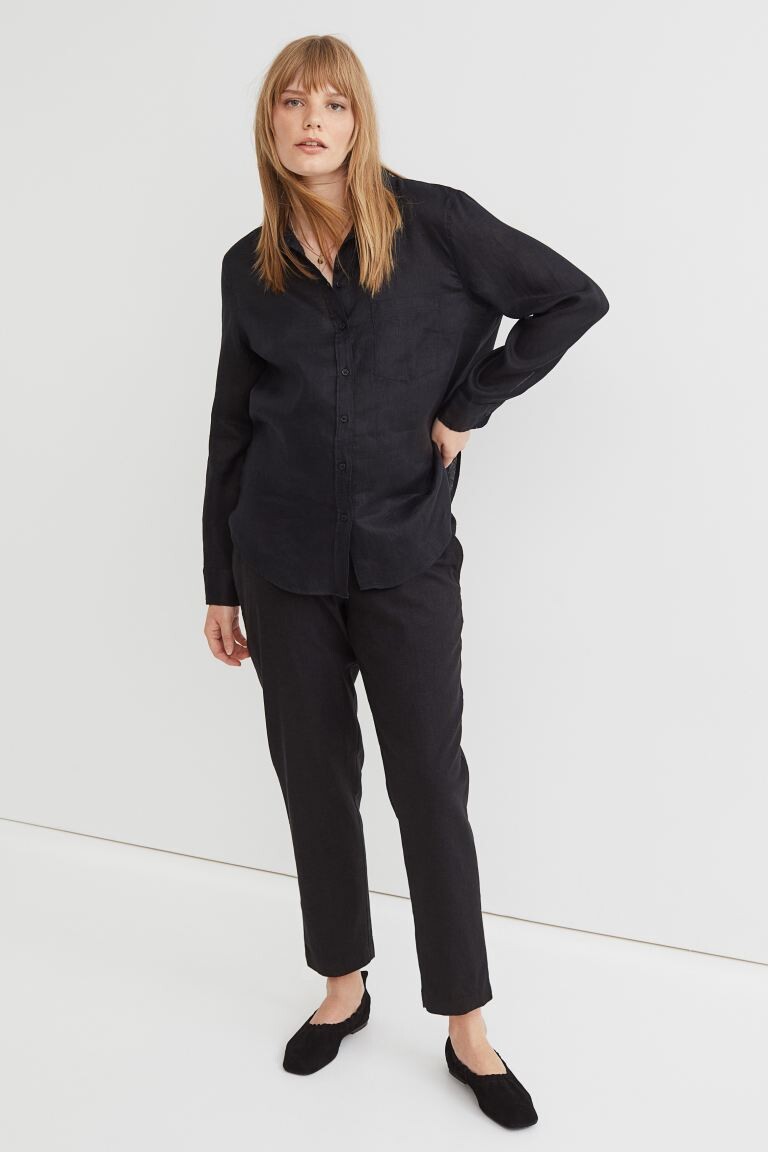 

MAMA Брюки из смесового льна H&M, черный