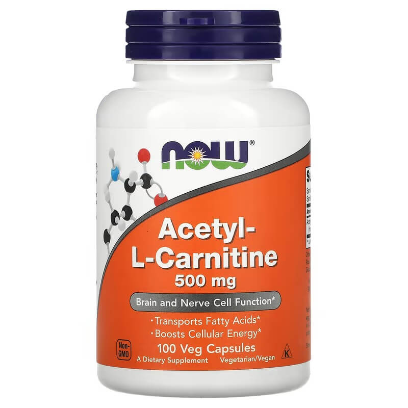Ацетил-L-карнитин NOW Foods 500 мг, 100 растительных капсул now foods l карнитин 500 мг 60 растительных капсул