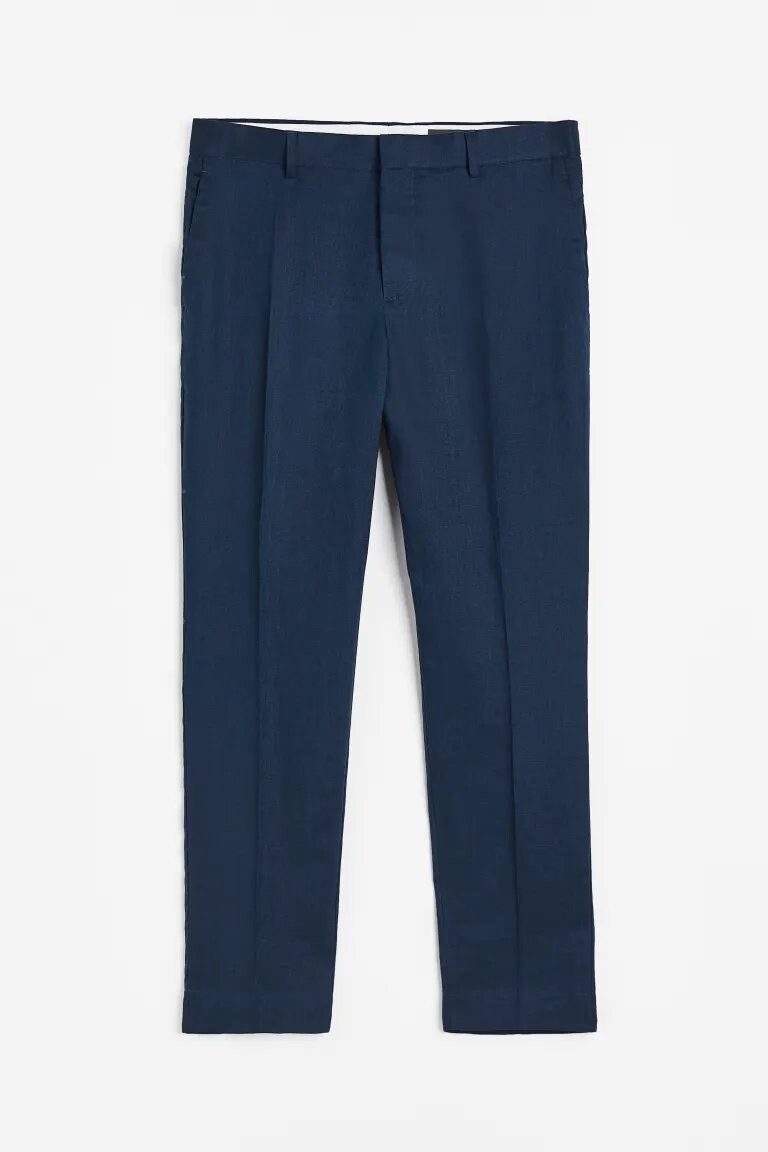 

Брюки H&M Slim Fit Linen Suit, тёмно-синий