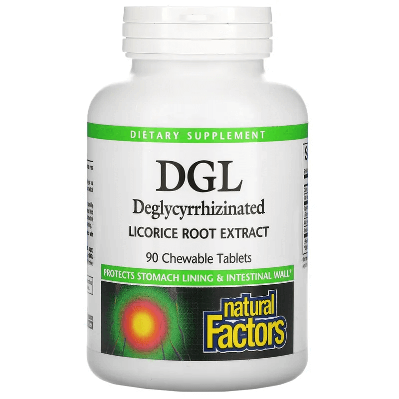 DGL, деглицирризированный экстракт корня солодки, 90 жевательных таблеток, Natural Factors natural factors dgl глицирризинат экстракта из корня солодки 90 жевательных таблеток