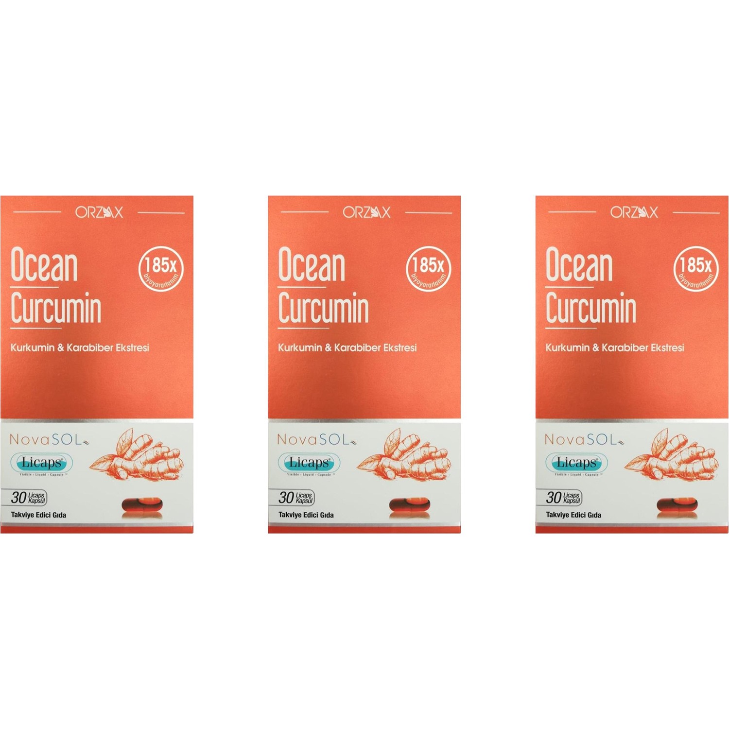 Пищевая добавка Orzax Ocean Curcumin, 3 упаковки по 30 капсул