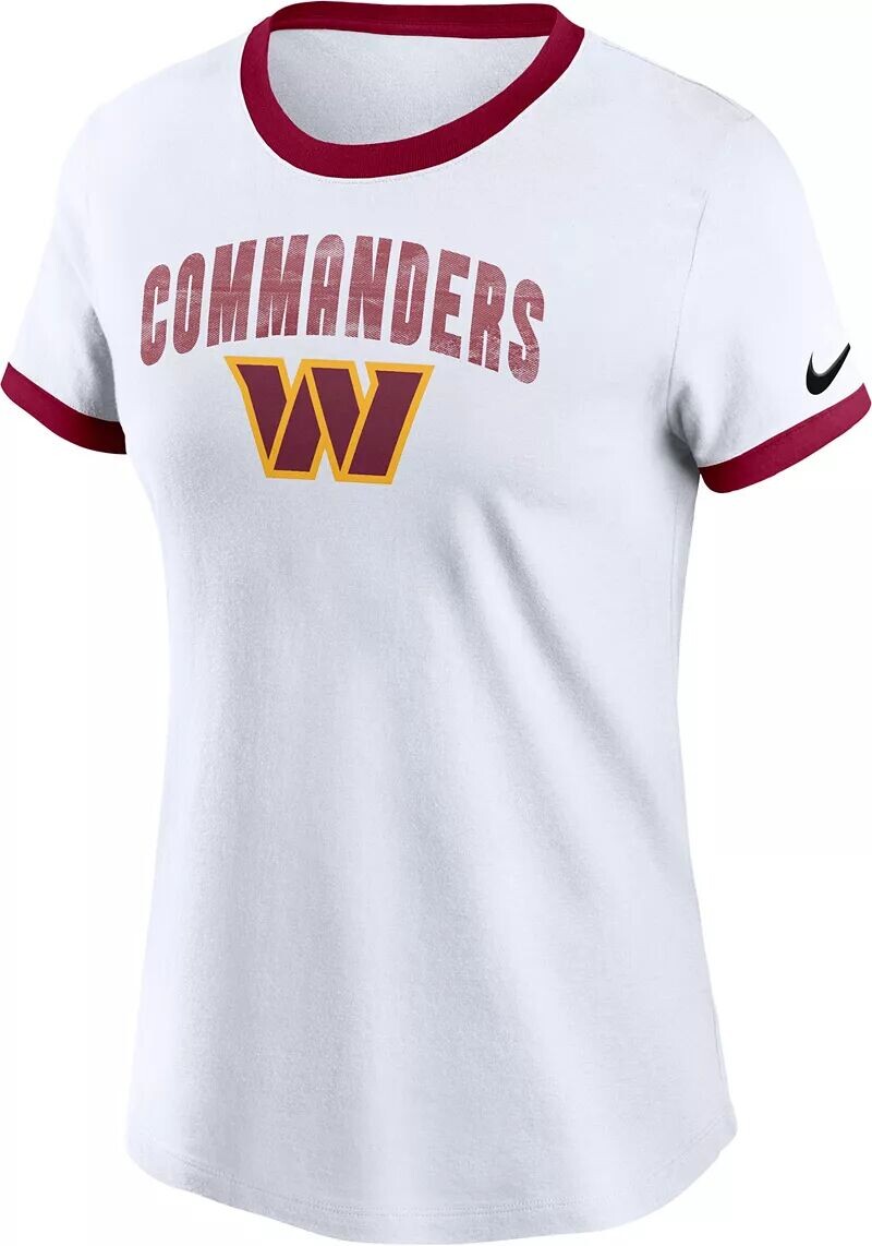 

Женская белая футболка Nike Washington Commanders Rewind Team Stacked