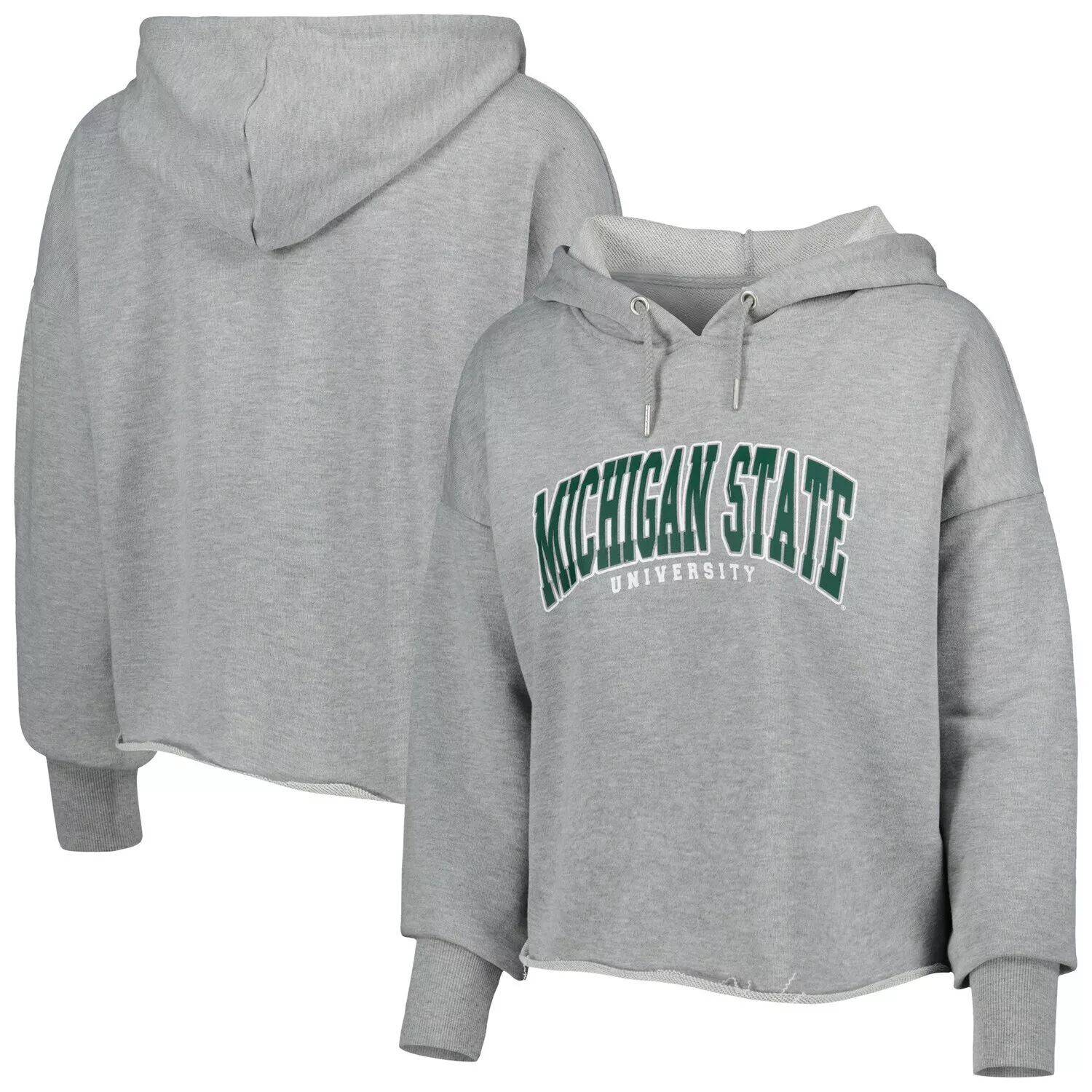 

Женский укороченный пуловер с капюшоном ZooZatz Heather Grey Michigan State Spartans Core University, пуловер из французской махровой ткани