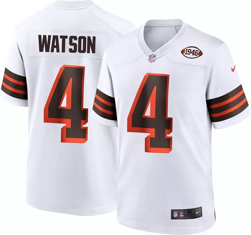 

Мужское джерси Nike Cleveland Browns Deshaun Watson #4 альтернативного белого игрового цвета