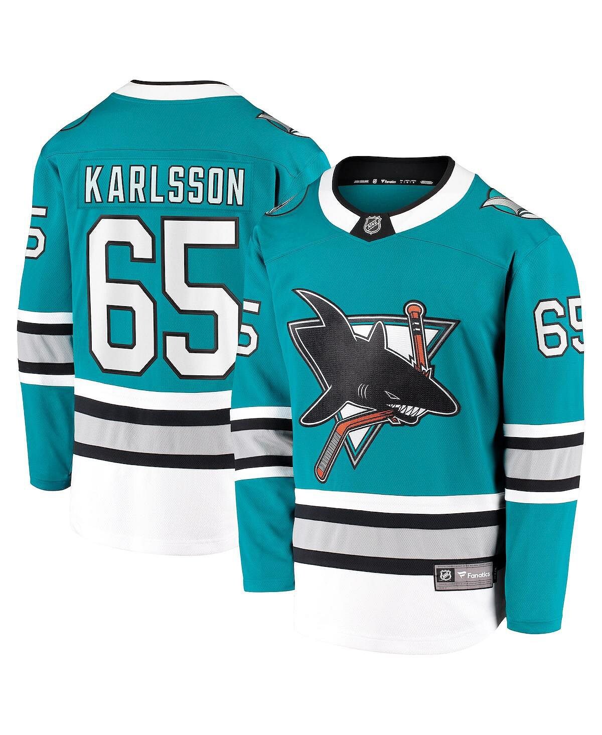 

Мужская фирменная футболка erik karlsson teal san jose sharks 30th anniversary premier breakaway player jersey Fanatics, бирюзовый