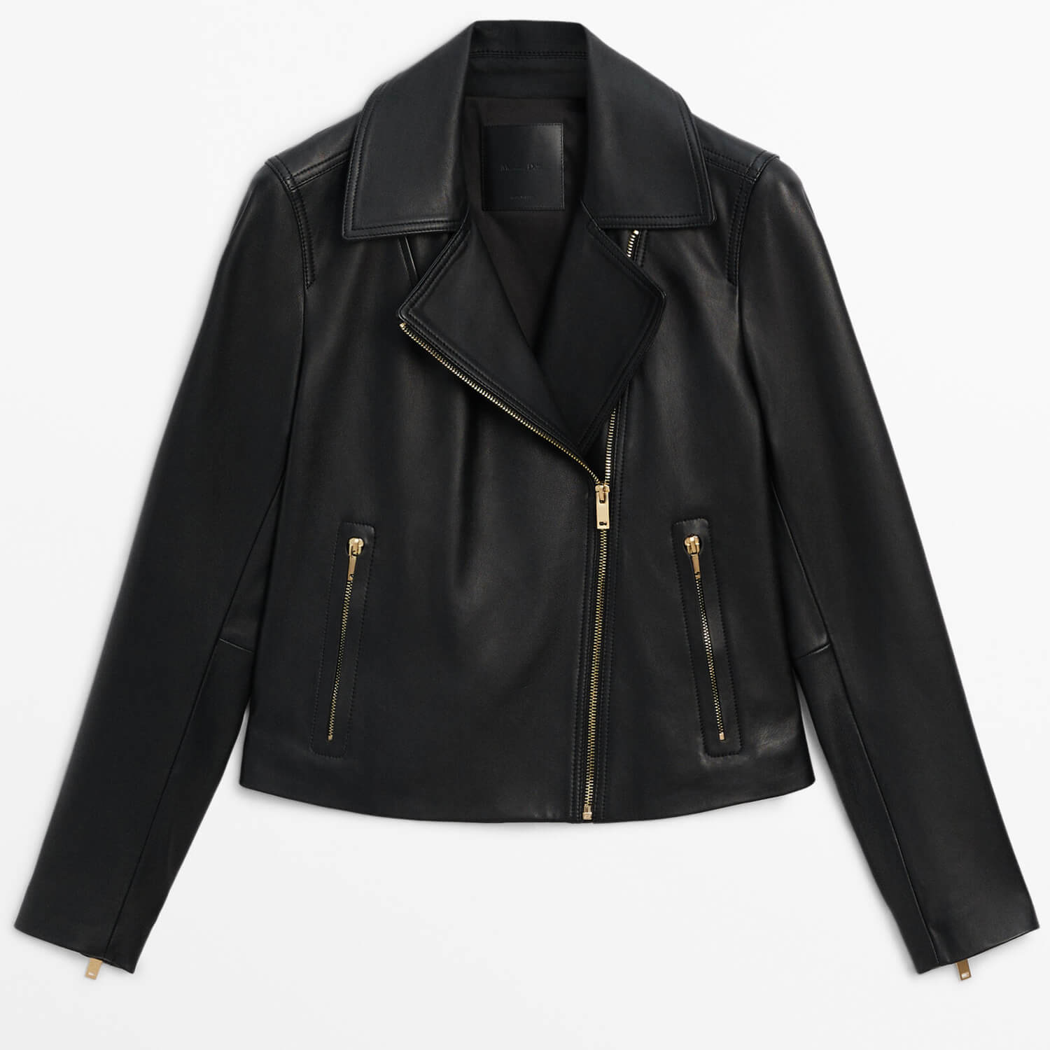 Куртка Massimo Dutti Nappa Leather Biker, черный женская байкерская стильная куртка из натуральной овечьей шкуры коричневая кожаная куртка с бахромой