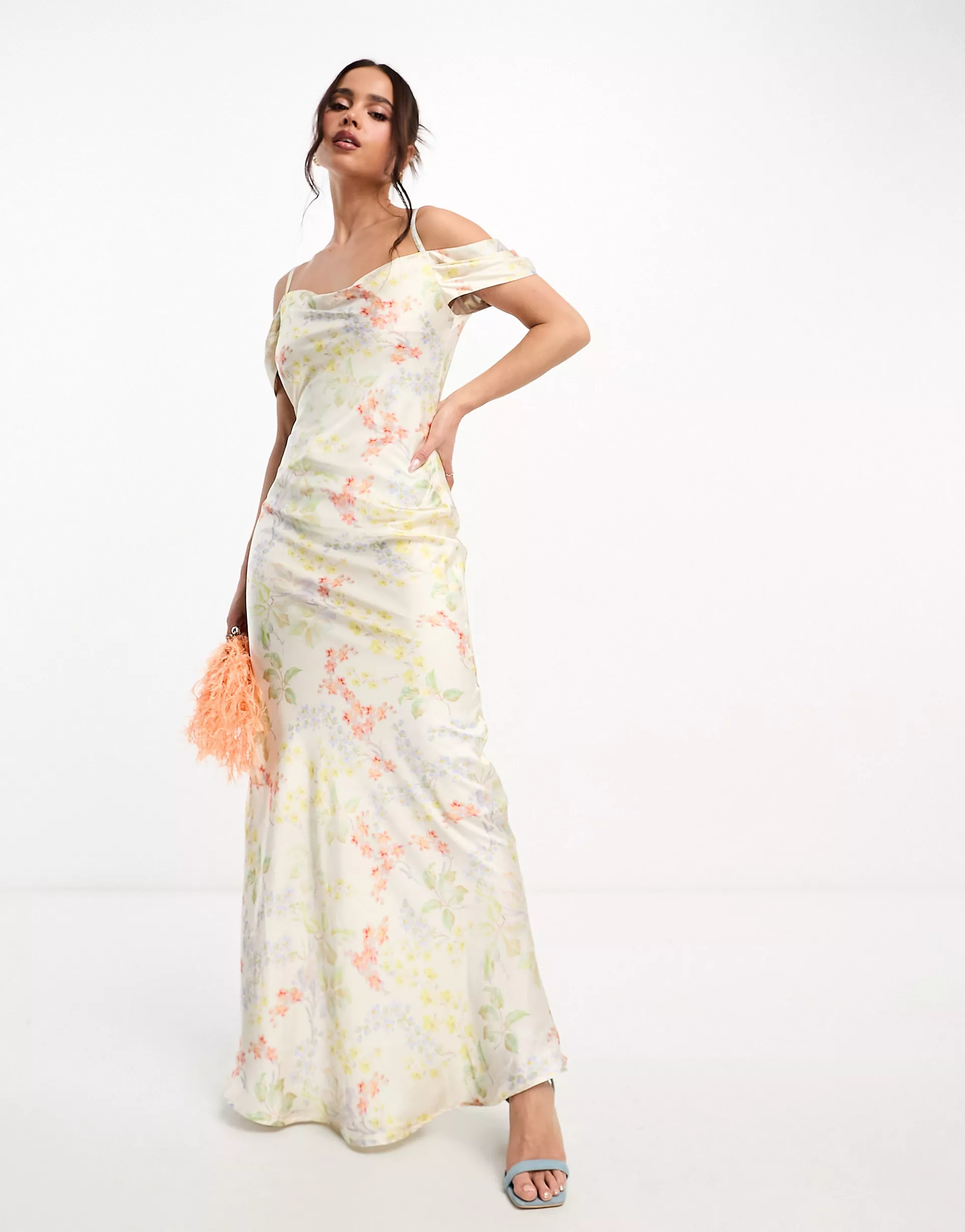 Платье Hope & Ivy Bridesmaid cowl neck satin, кремовый/мультиколор