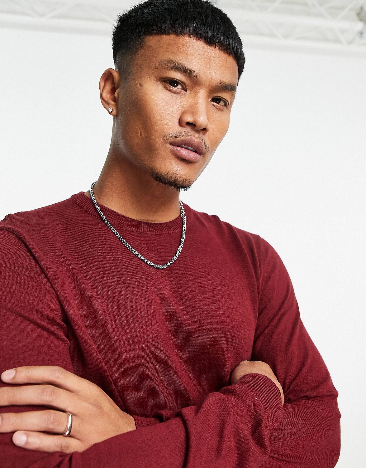 

Бордовый вязаный хлопковый джемпер ASOS DESIGN