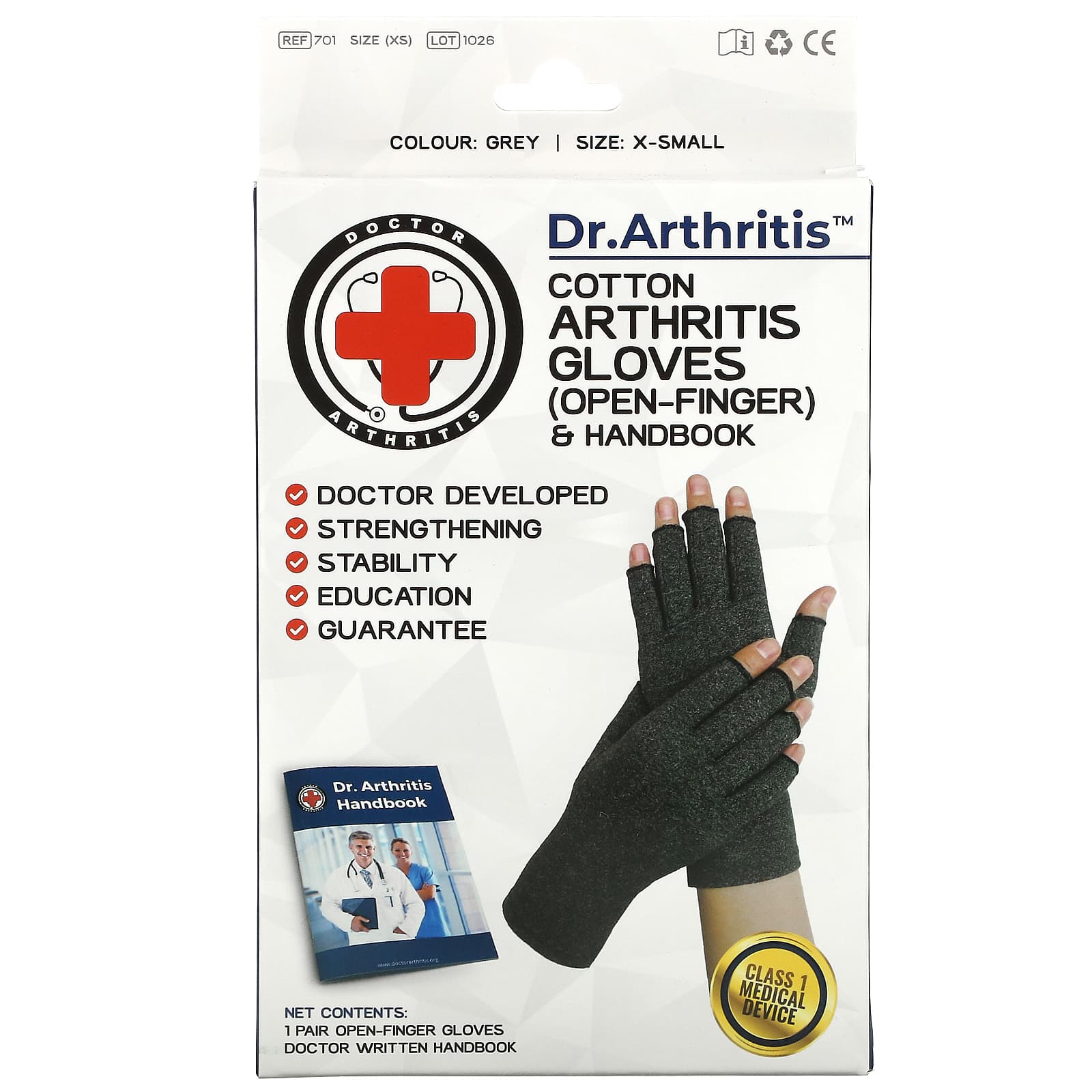 Хлопковые Перчатки Doctor Arthritis с открытыми пальцами, серые