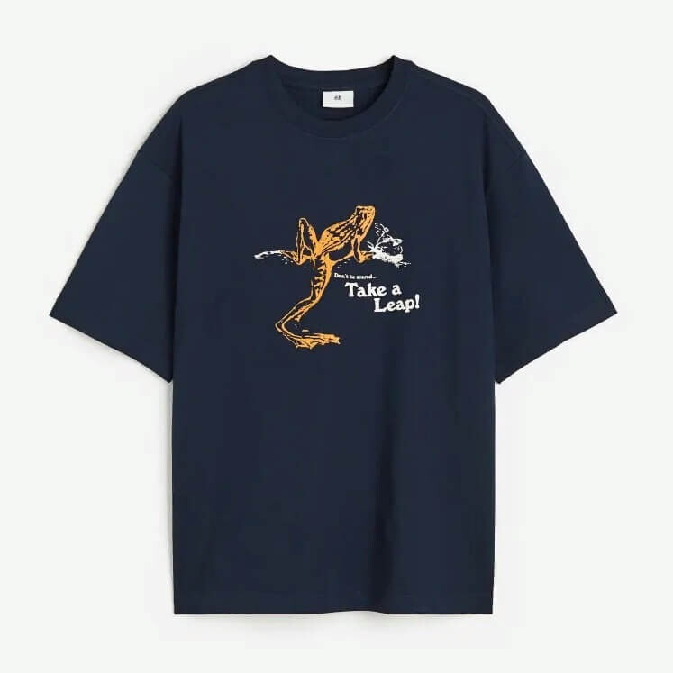 

Футболка с принтом H&M Take a Leap Relaxed Fit, темно-синий