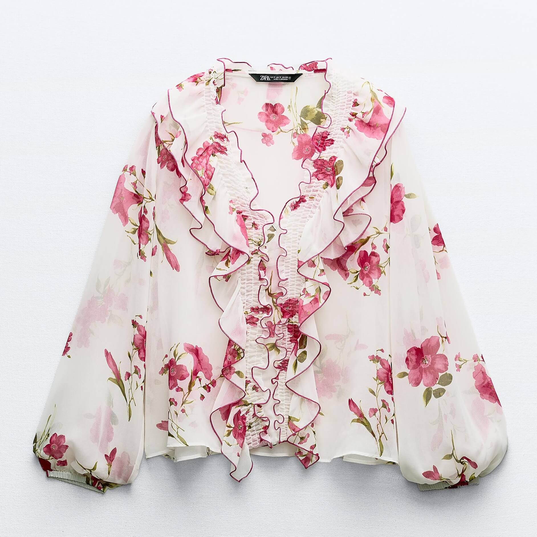 Рубашка Zara Ruffled With Floral Print, мультиколор женская кружевная рубашка с v образным вырезом и оборками