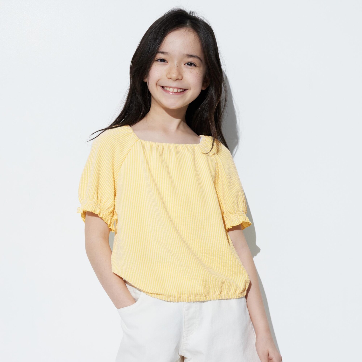 

Футболка UNIQLO Girls с объемным рукавом и рюшами, желтый