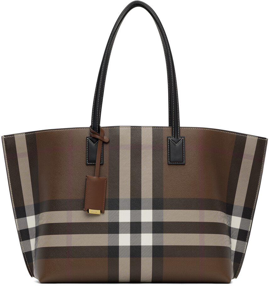 

Коричневая большая сумка-тоут в клетку Burberry, Коричневый
