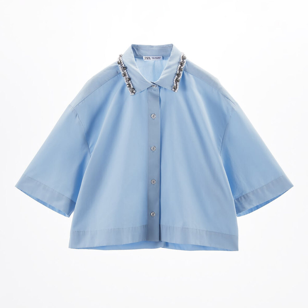 

Рубашка Zara Bejewelled Poplin, голубой