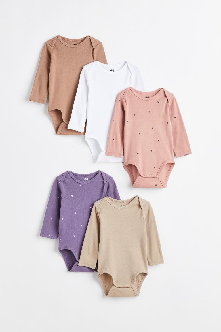 

5 боди с длинными рукавами H&M, фиолетовый/сердечки