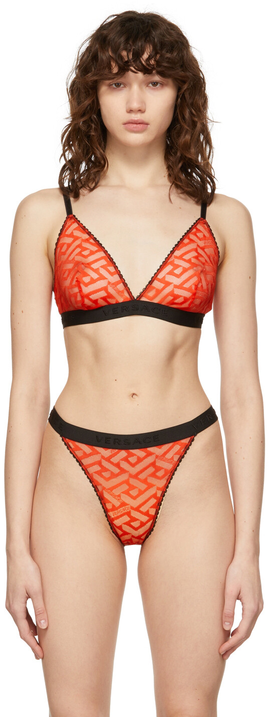 

Красный бюстгальтер из тюля с монограммой Versace Underwear