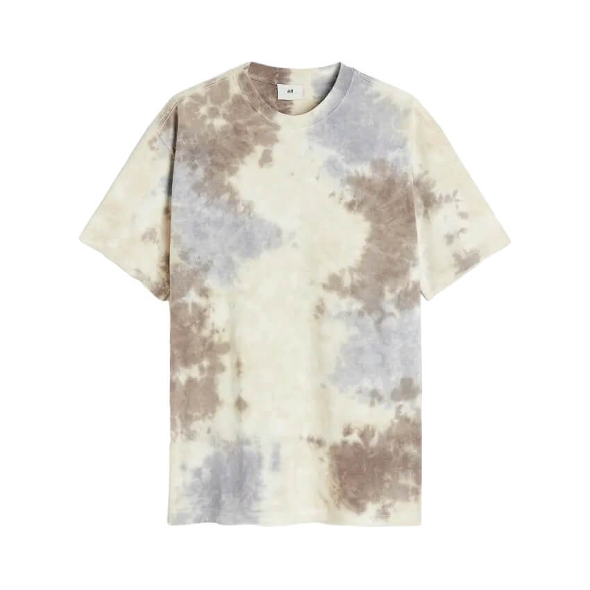 

Хлопковая футболка с рисунком H&M Tie-dye Relaxed Fit, бежевый