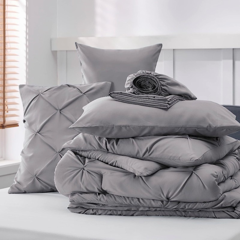 Комплект двуспального постельного белья Bedsure Queen, 7 предметов, серый