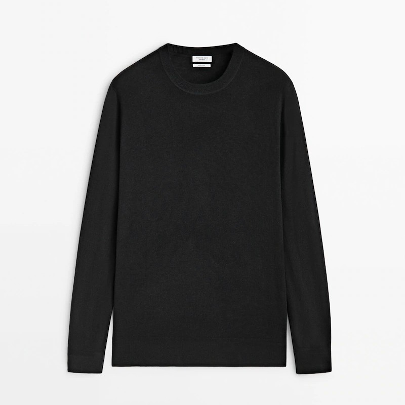 Свитер Massimo Dutti Merino Wool And Silk Blend Studio, черный свитер поло massimo dutti polo in 100% merino wool черный