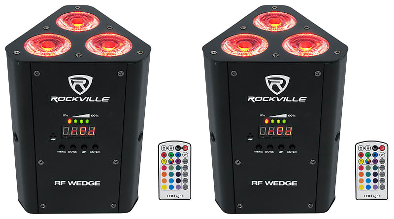 Комплект 2 Rockville RF WEDGE BLACK RGBWA + UV Battery Wireless DMX DJ Up Lights + RF Remotes RF WEDGE BLACK