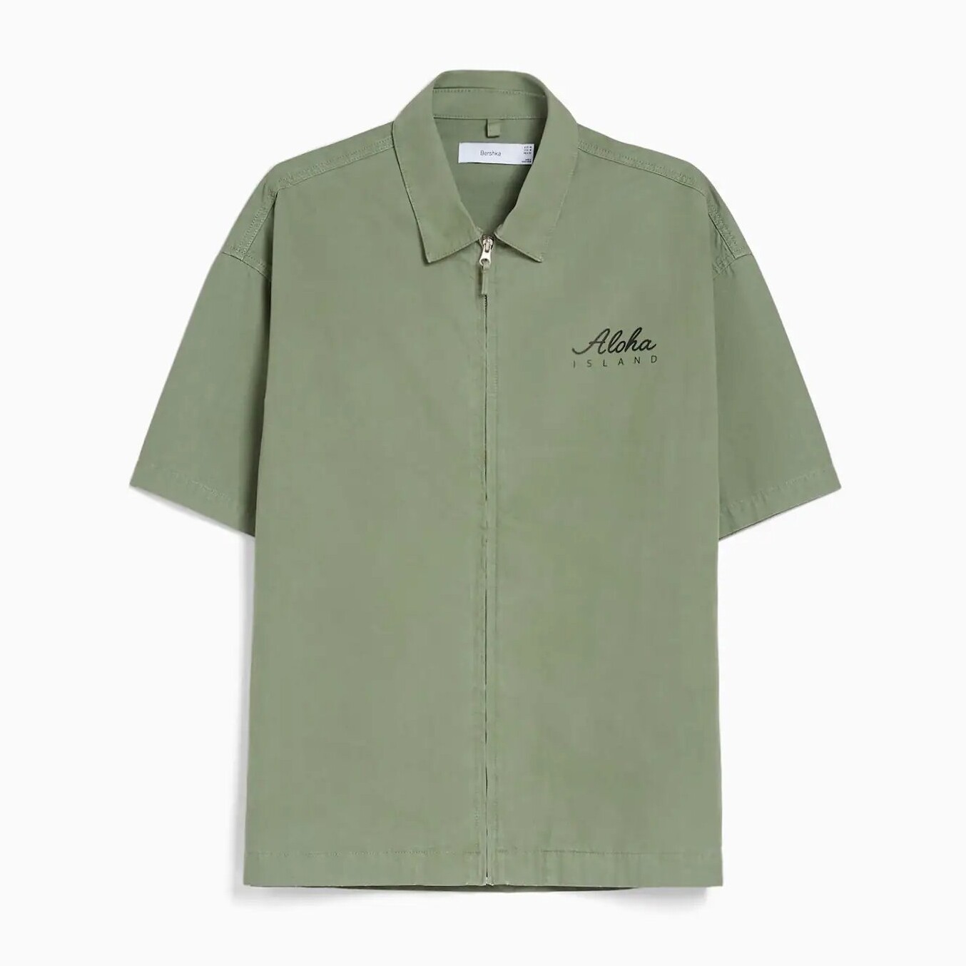 

Рубашка Bershka Short Sleeve Embroidered Cotton, зеленый