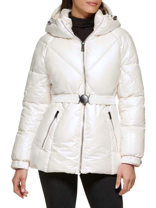 

Пуховик с поясом Guess White, Серый